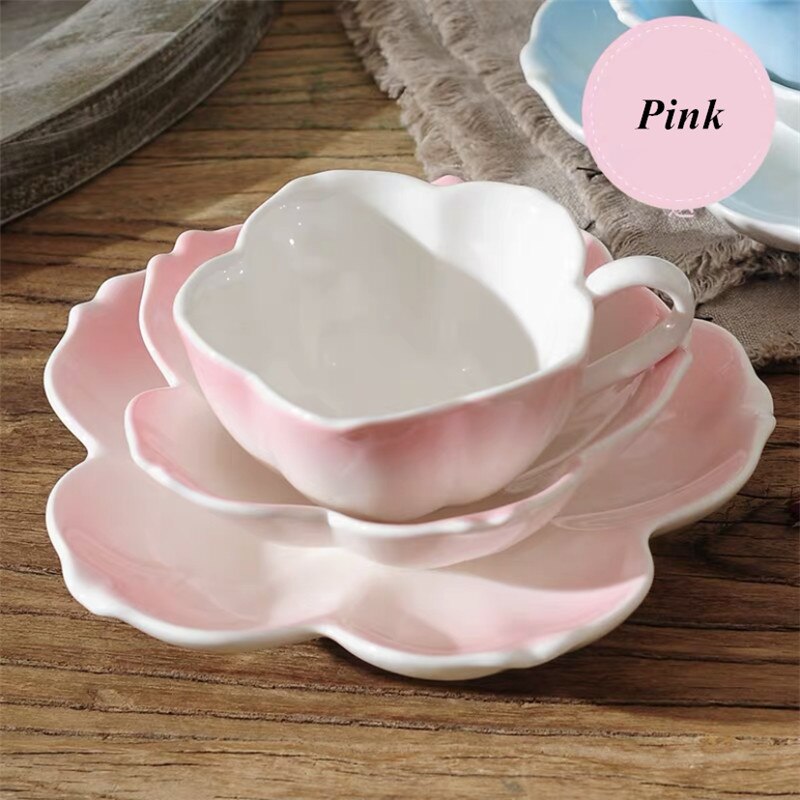 Tasse à café en céramique en forme de fleur avec soucoupe, ensemble de plateaux à Dessert, style européen léger de luxe, romantique, thé de l&#39;après-midi, lait, plat à gâteau: Rose