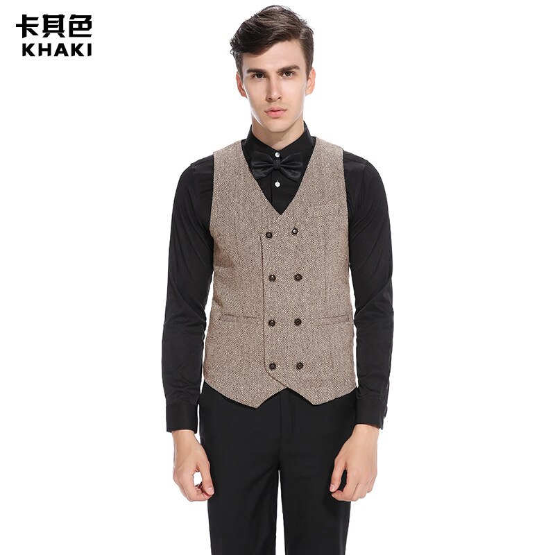 Gilet croisé pour homme, gilet de costume formel gris, gilet de costume slim business, hauts homme printemps: Kaki / S