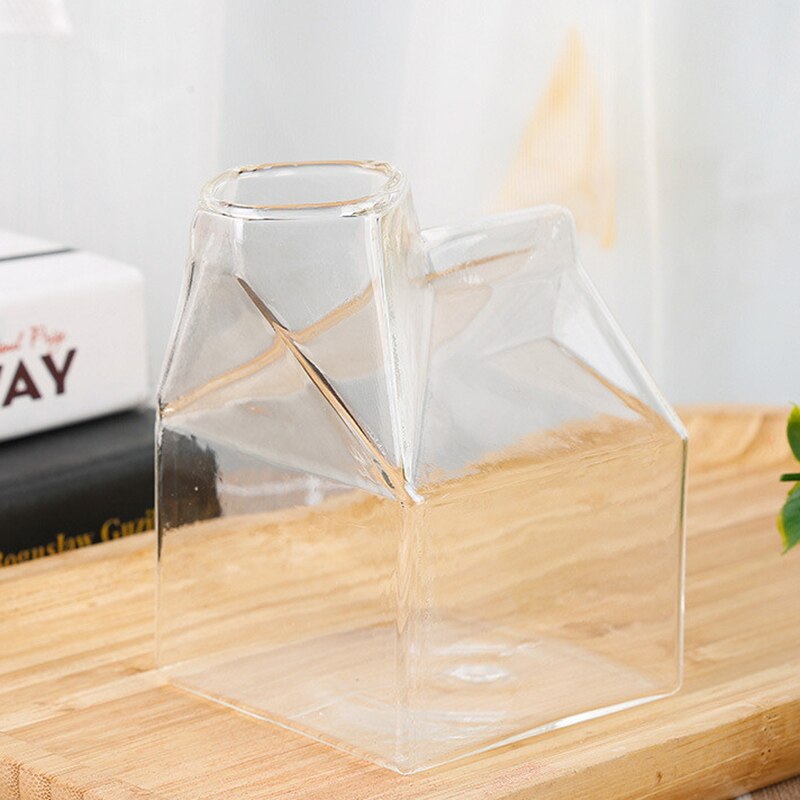 Novelty Half Pint Creamer Milk Cute Carton Glass Cup Coffee Glass Juice Cup: Default Title