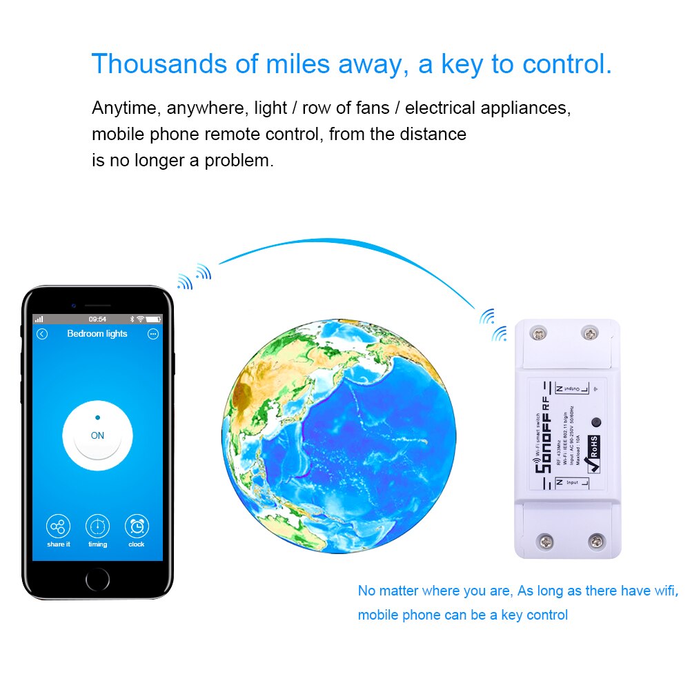 Itead Sonoff RF WiFi Smart Switch 433 Mhz télécommande bricolage sans fil intelligent Module domotique pour Google Alexa 10A 220 V