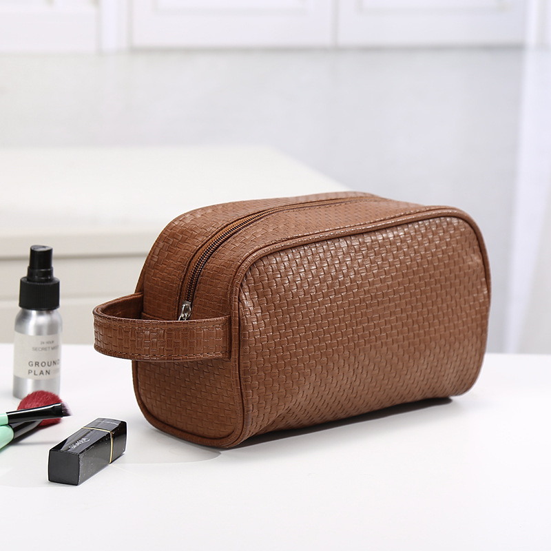 UOSC Waterproof Toiletry PU Bags Leather Travel Cosmetic Bag Organizer Women Makeup Bag Neceser Make up Case Beauty Storage Bags: Brown