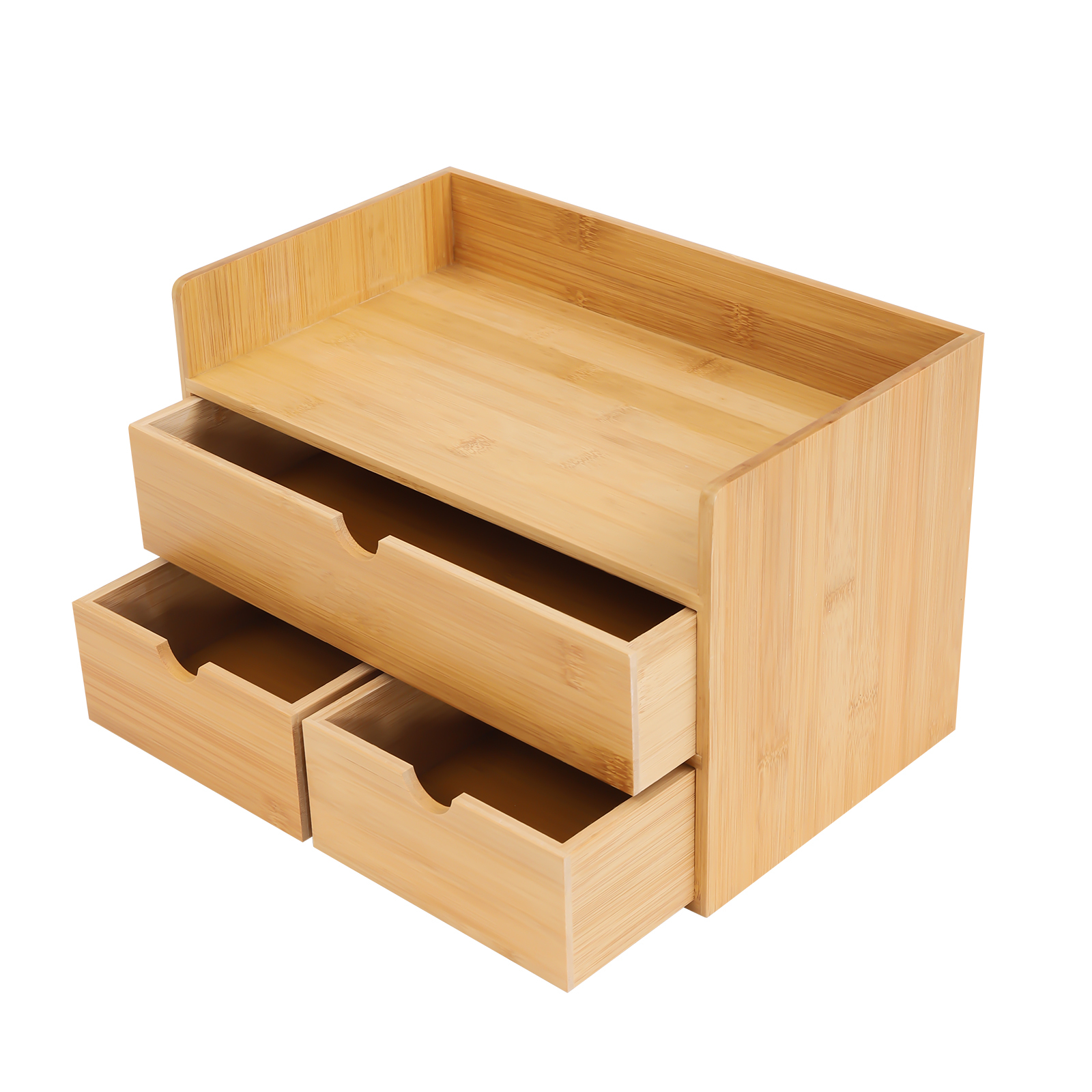 3 Layer Original Bamboo Organizer Mini Desk Drawer Tabletop Storage Organization Box For Office Home: Light Coffee