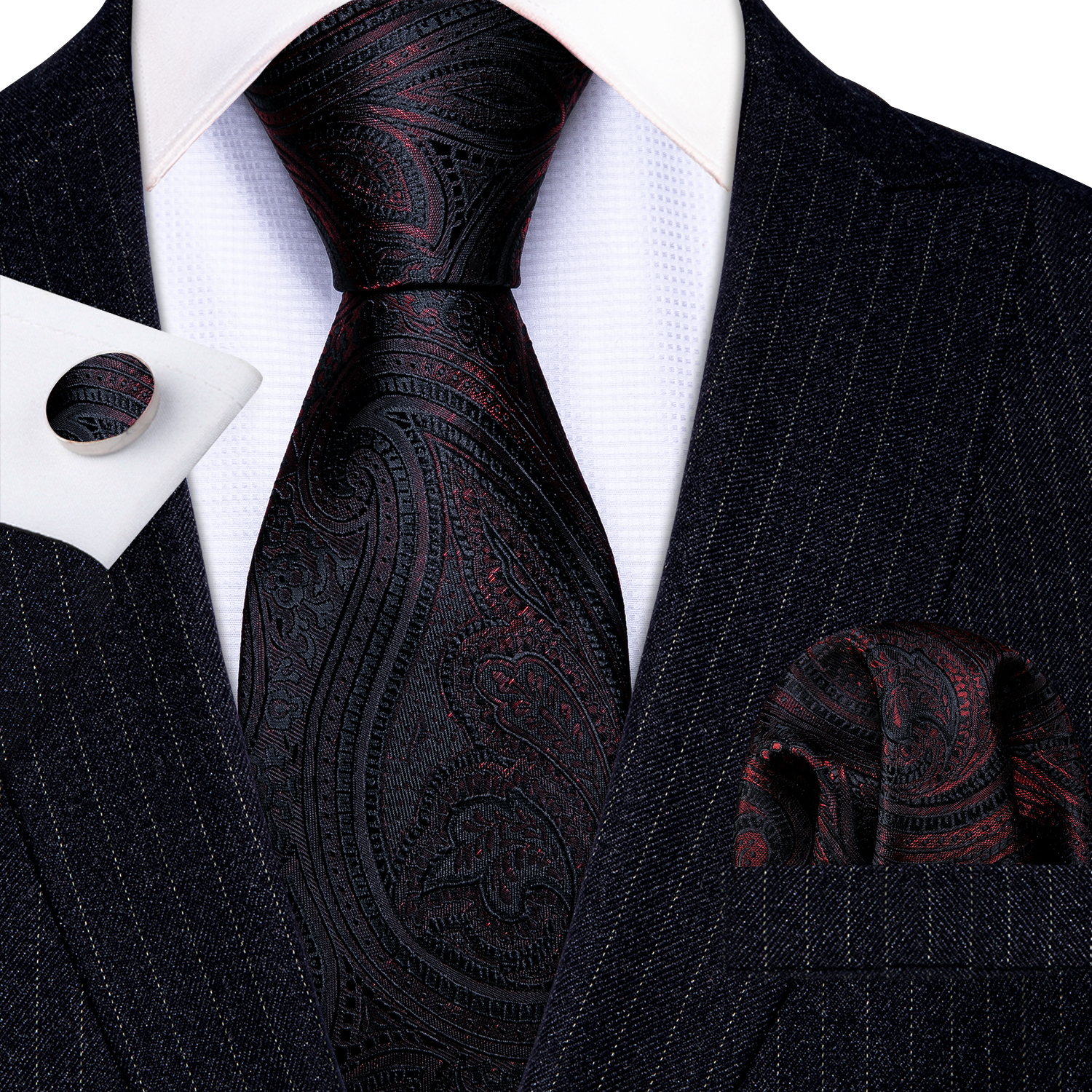 Cravate 100% soie pour hommes, Plaid rouge, Jacquard tissé, ensemble de boutons de manchette, cravate de cou, fête d&#39;affaires