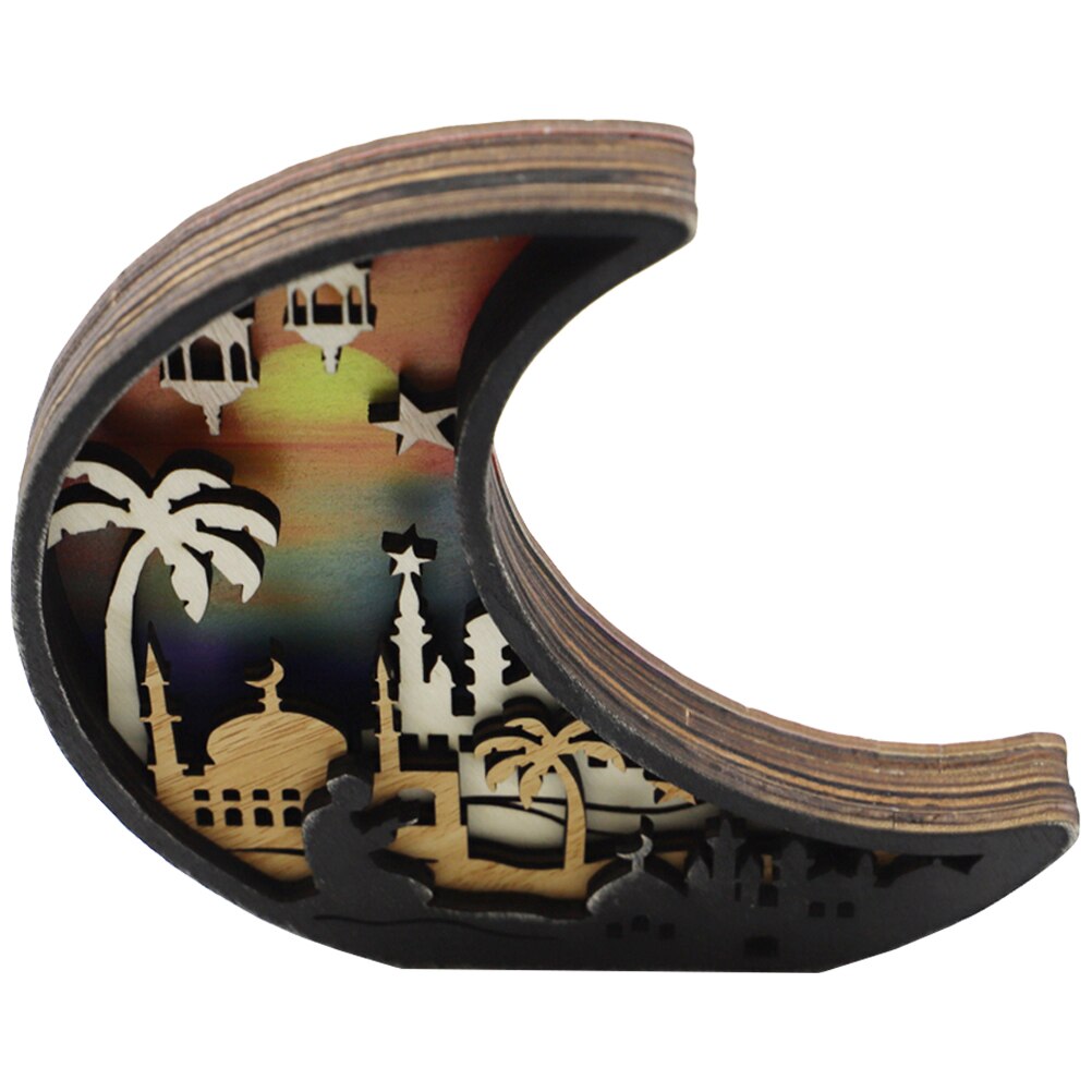 Ramadan Schmuck Eid LED-leuchten Dekor Festival Tabletop Ornament Holz Dekor: Mond