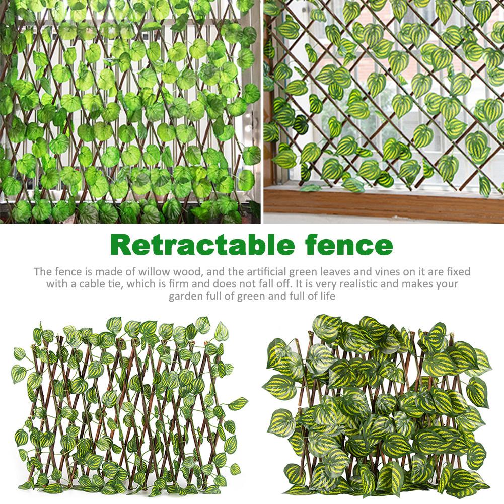 Retractable Artificial Garden Fence Expandable Faux Ivy Privacy Fence Wood Vines Climbing Frame Gardening Plant Home Decorations
