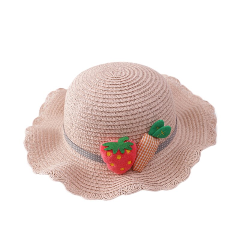 Sombrero tejido de paja bolso bandolera para niña de verano dibujo bonito fresa playa viaje protector solar onda de encaje gorra de sol U5