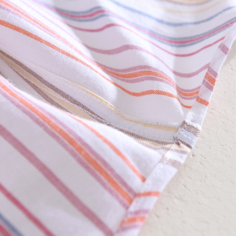 Men's Long Sleeve Rainbow Stripe Shirts Linen Summer Casual Shirts Man White Turn Down Collar Shirt Male Y2343