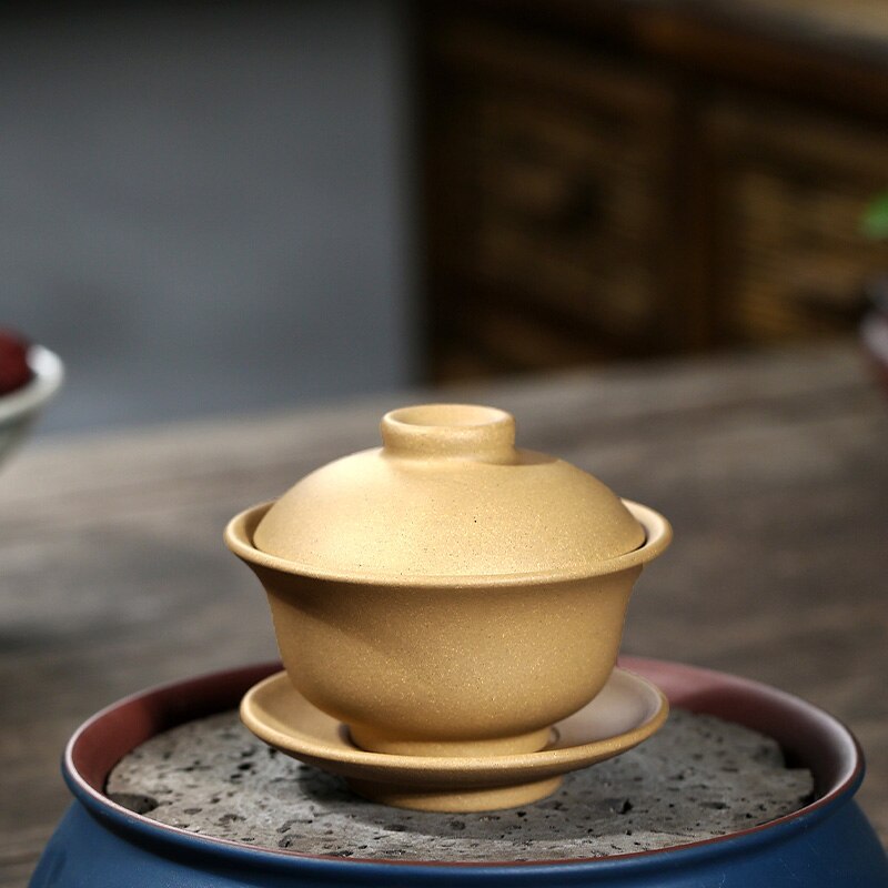 Yixing Gaiwan 160ml çay kase doğal mor kil çay kasesi ana bardak kapağı fincan tabağı seti Kung Fu çay seti Teaware konteyner teapo