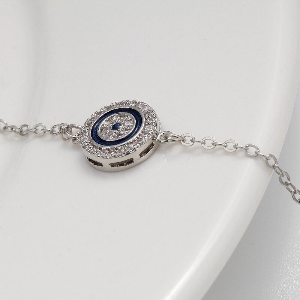 Lucky Eye Blauw Turkse Evil Eye Bedelarmband Koperen Cz Hanger Verstelbare Ketting Armband Femme Meisje Sieraden EY5548