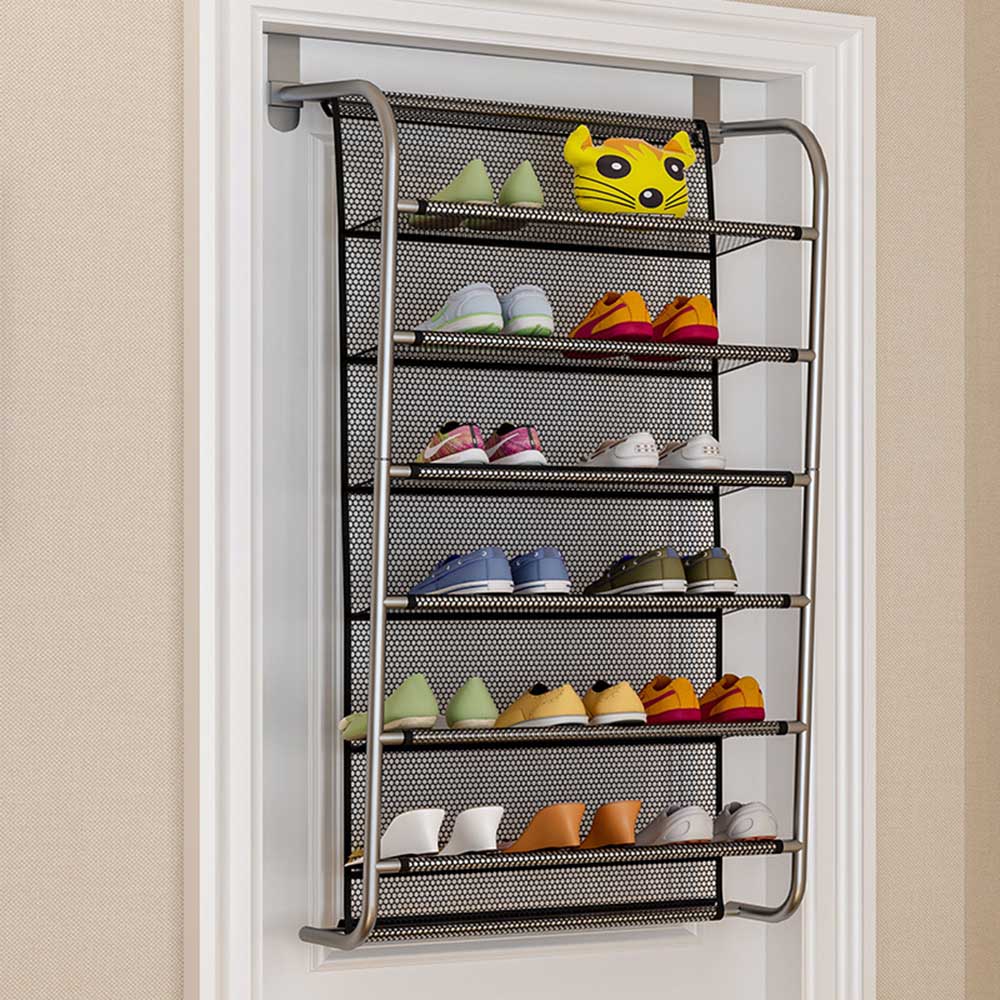 MultiLayer Wall-Mounted Shoe Rack Over the Door Shoes Hanger Hallway Space Saving Shoe Organizer Home Furniture Economical: black 6L