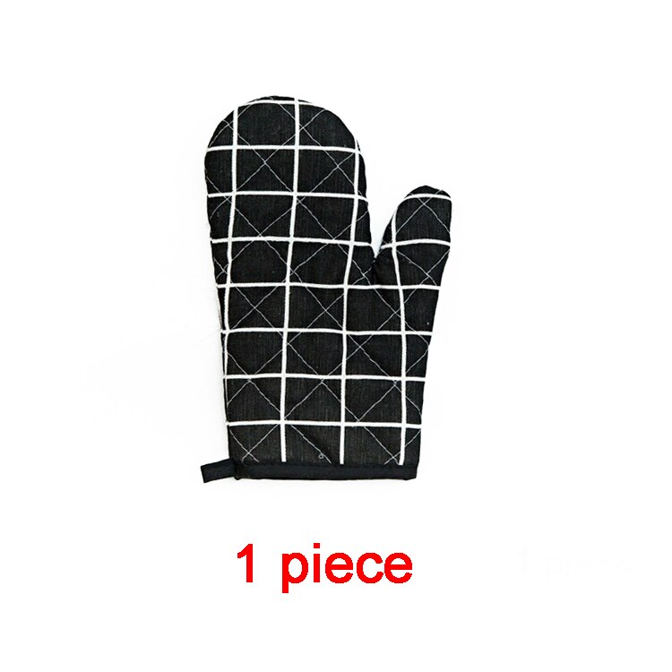 2pc/set Microwave Baking BBQ Glove Cotton Cute Oven Mitts Heat Resistant Linen Potholders Non-slip Kitchen Cooking Tools Mitten: Black