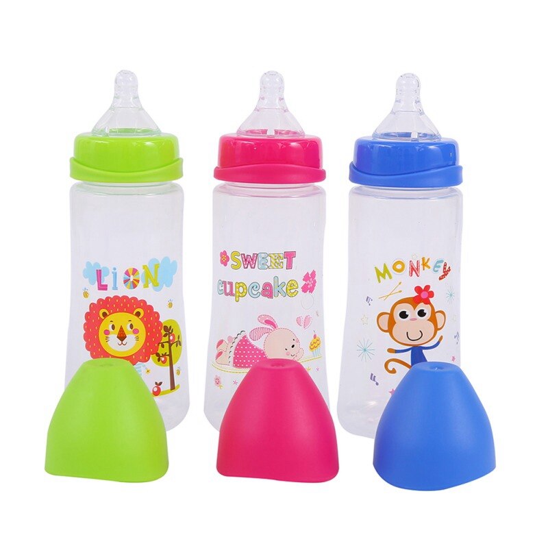 300ML Newborn Cartoon Milk Bottle Baby Nursing Silicone Nipple Pacifier Bottle Juice Water Feeding Bottle Wide Mouth