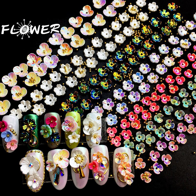 50 unids/lote de adornos de flores de fantasía para manicura, adornos de 3,5 pétalos de lavanda mate, Aurora, dijes para decoración de uñas, 6-10