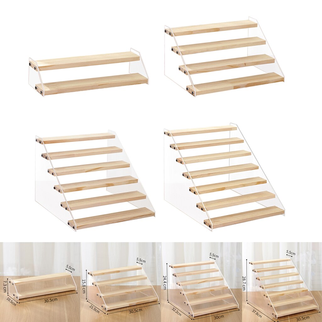 Acrylic Display Riser Wooden Rack Stand Clear Doll Toy Organizer Jewelry Showcase Displays Shelf