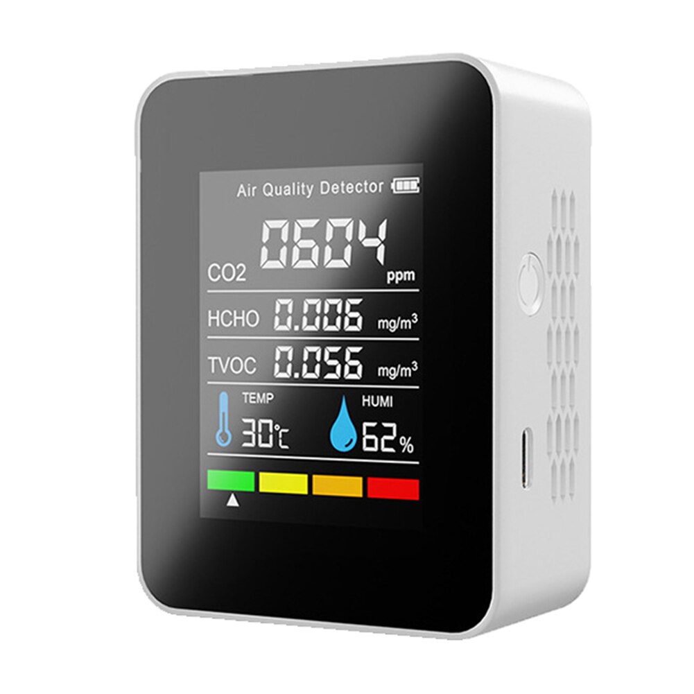 CO2 Meter 5 in 1 Digital Temperature Humidity Sensor Tester CO2 Detector Air Monitor Carbon Dioxide TVOC HCHO Detector: white