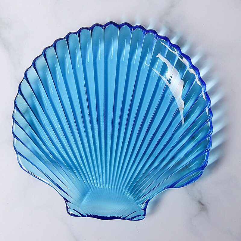 Série océan bol en verre cristal sans plomb, en forme de conque, assiette Phnom Penh, assiette à festons, étoile de mer, collation, salade: Blue shell plate