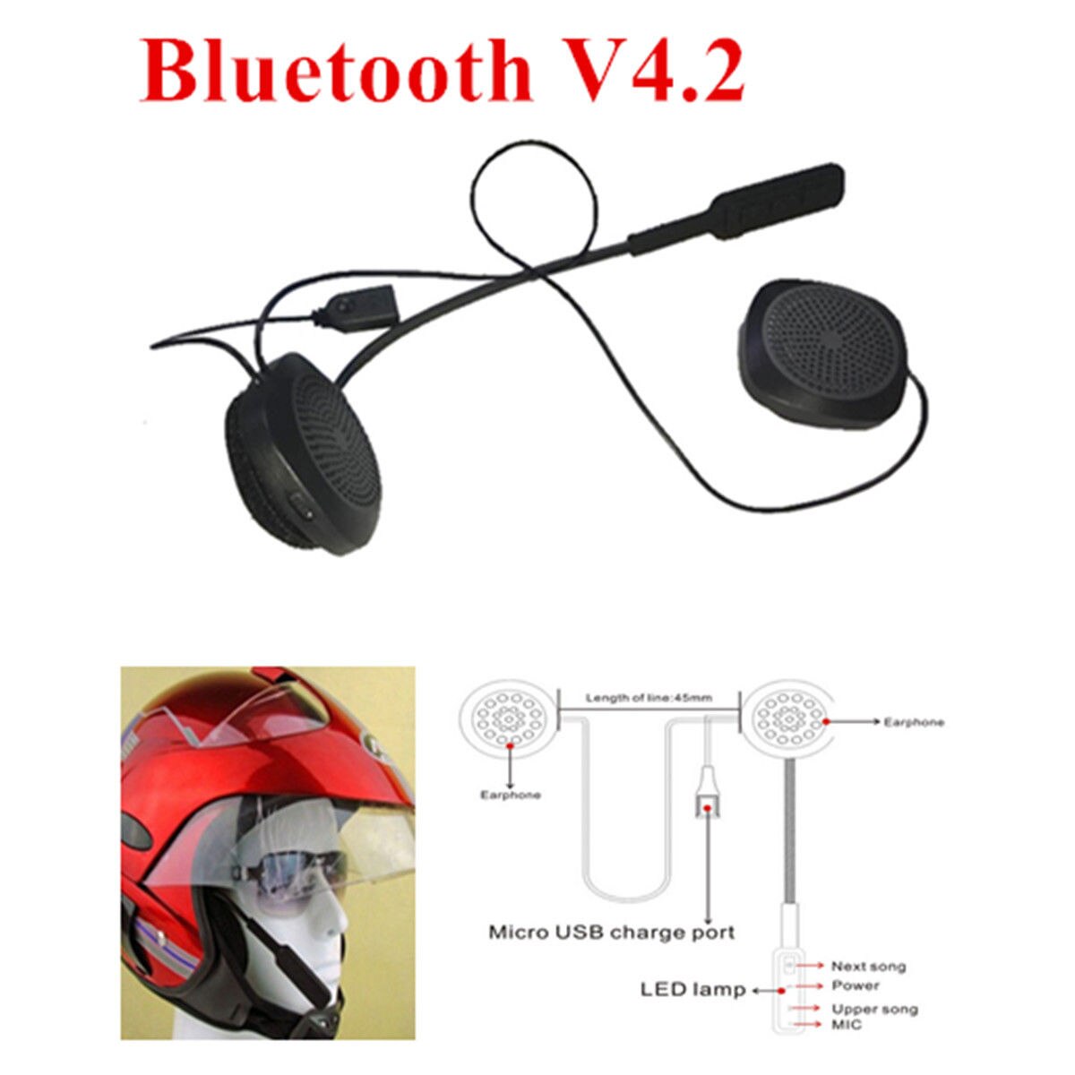 Hjelm intercom motorcykel headset trådløs bluetooth højttaler musik til  mp3 mp4
