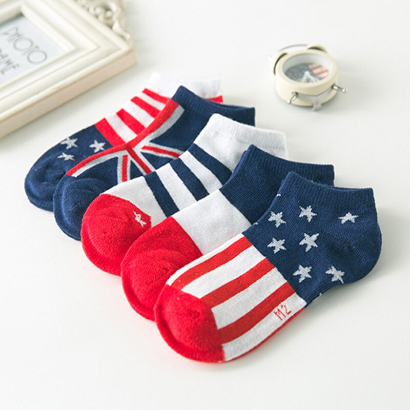 10 pieces=5 Pairs / Lot Spring Summer Flag Pattern Cotton Children Socks 4 - 12 Years Kids Boys / Girls Boat Socks