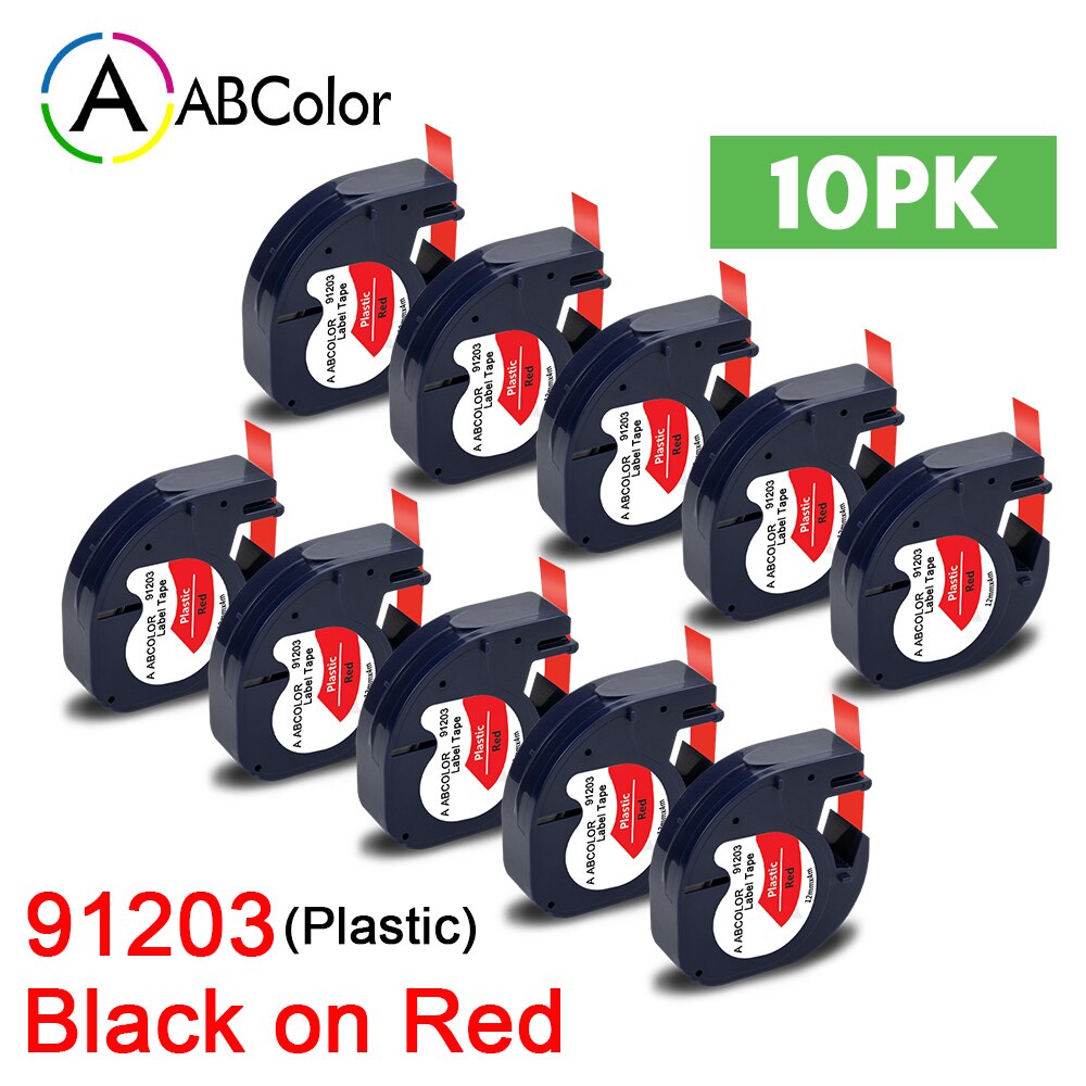 10PK 91201 91202 12267 etykiety dla Dymo LetraTag 12mm 91222 91332 taśma z etykietami 91200 91203 dla Dymo LetraTag LT-100H drukarka do etykiet: 10PK Plastic Red