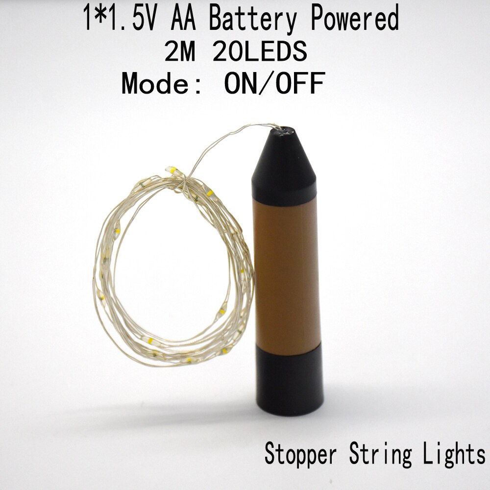 2M String Lights Silver LED Wine Bottle Lights Battery Powered Cork Shape Glass Bottle Stopper Lamp Christmas Garlands Decoratio