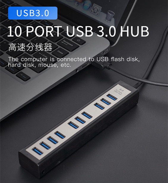 10 Port Usb 3.0 Hub 5V 2A Power Adapter Usb Hub 3.0 Lader Met Schakelaar Multi Usb Splitter USB3.0 hub Voor Macbook Pc Laptop