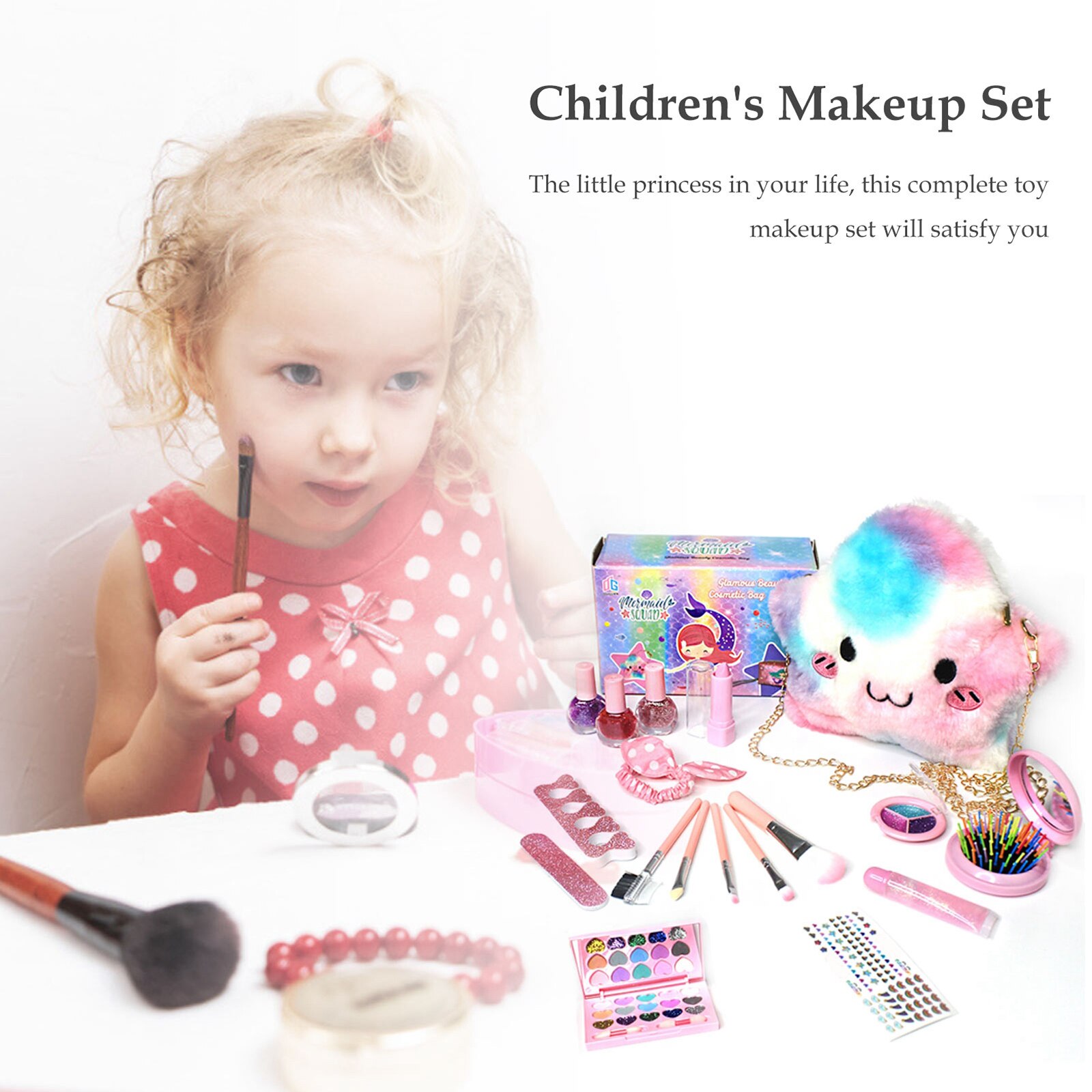 Girls Make Up Set Party Dress Up Cosmetic Pretend Play Toy w/ Makeup Bag