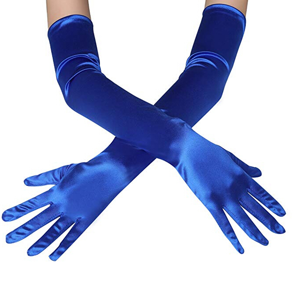 guantes largos satín Opera noche graduación disfraz guante Negro Azul oro rosa: Azul