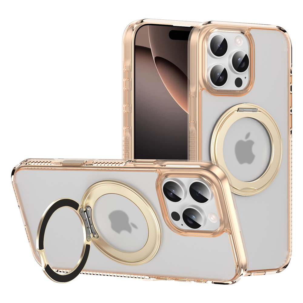 Camera Touch Control Button Case for iPhone 16 Pro Max 16 Plus for MagSafe 360 Magnetic Ring Wireless Charging Matte Clear Cover: Cotton / Gold