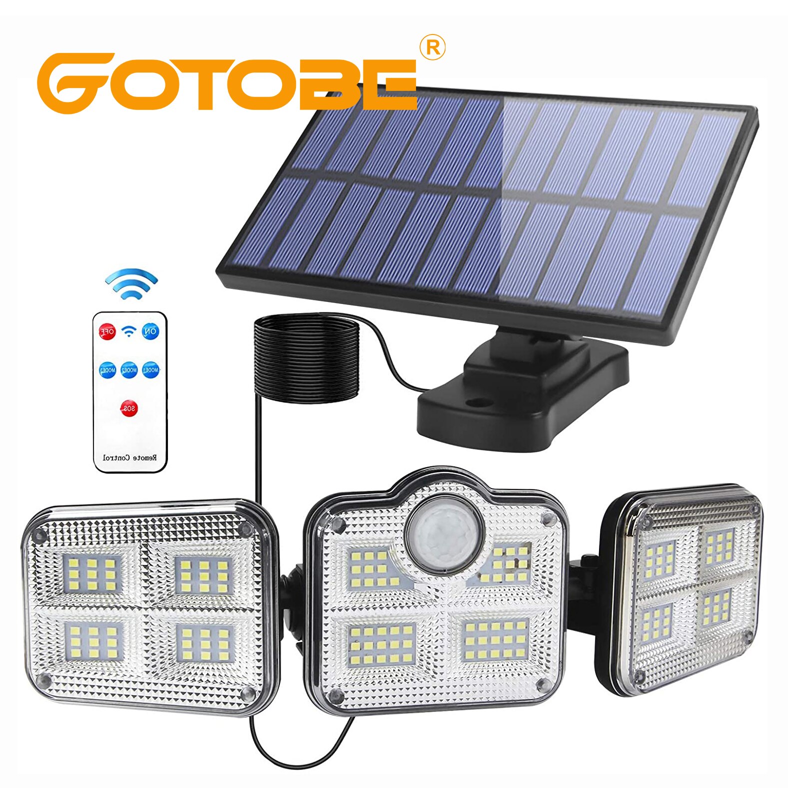 Super Bright Solar LED Light Outdoor Motion Sensor with Remote Control 270° Wide Angle Illumination Wall Lamp for Garden Garage