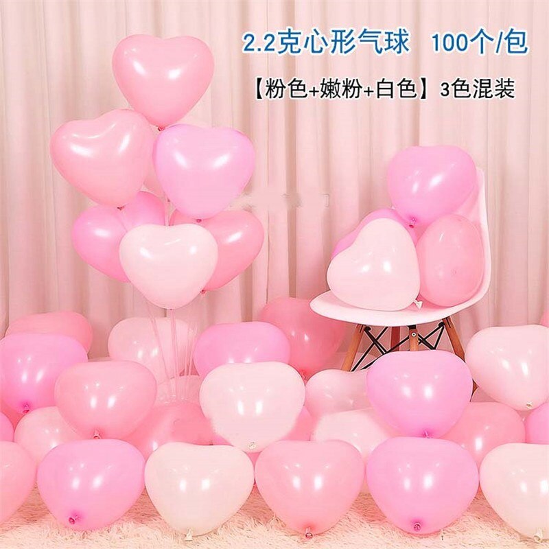 100 stk romantiske hjerteformede balloner bryllupsfest romantisk baloon fødselsdagsdekoration: Lyserød lyserød hvid