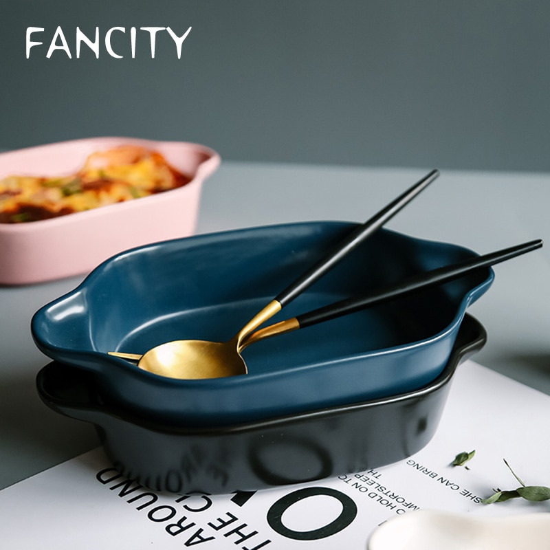 FANCITY-bandeja de cerámica para hornear arroz al horno, horno microondas para el hogar, queso, cena