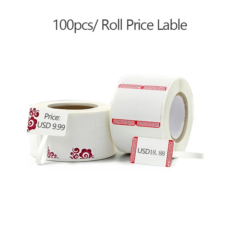 100 stk/rulle hvide prismærker med hængesnor til smykker / papirvarer / sko / tøj