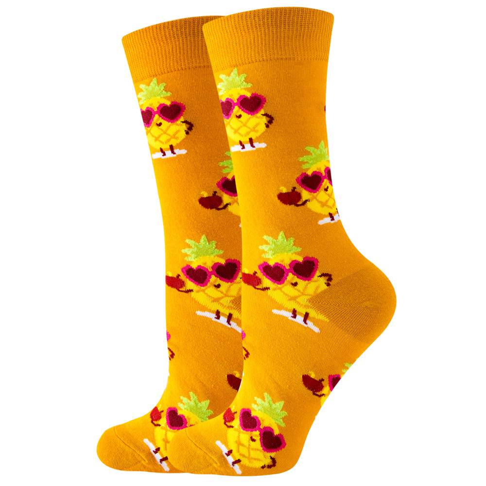 1 par de calcetines de flores para Mujer, fresa, sandía, fruta, Chaussette, Animal, estilo Harajuku, Calcitinas felices de algodón para Mujer