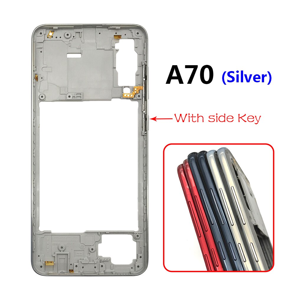 Per Samsung Galaxy A20S A30S custodia cornice centrale + tasti laterali pulsanti di accensione e Volume sostituzione per Samsung A50S A20 A70: A70 Silver