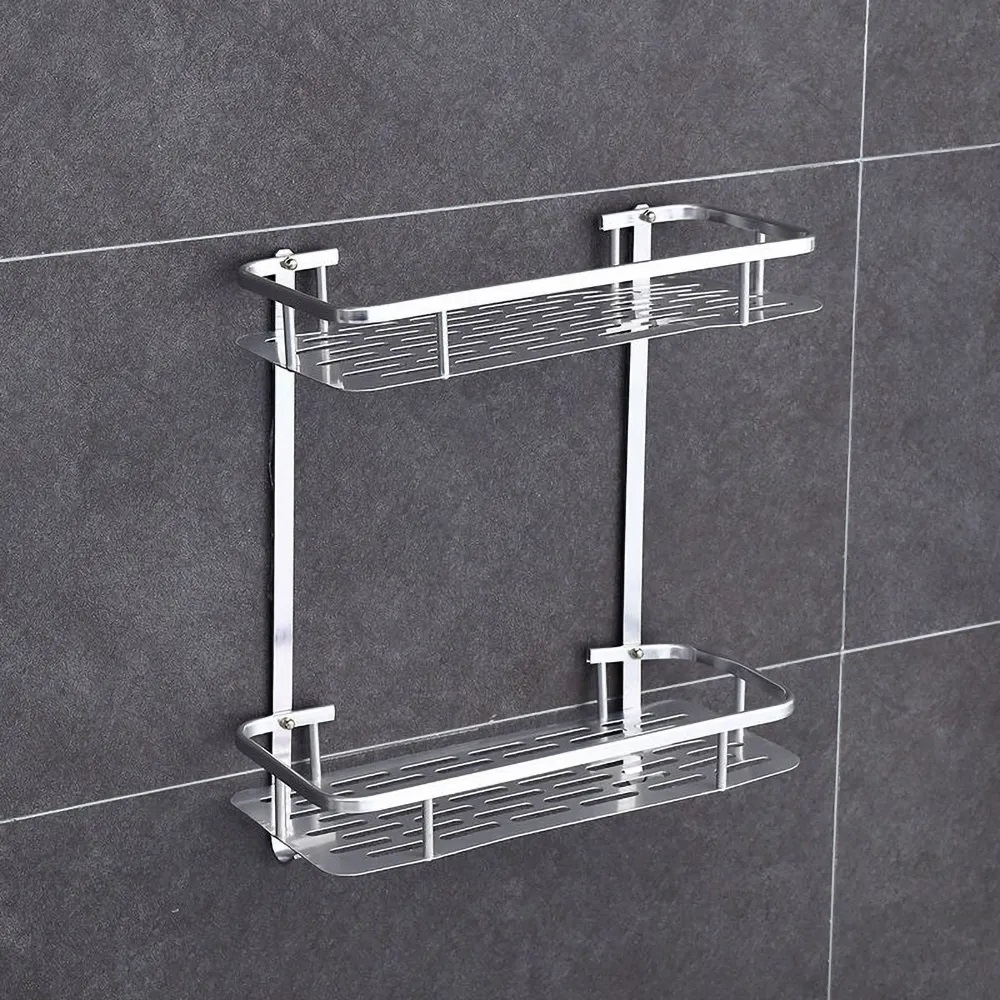 Estantes cuadrados para baño, cesta de ducha de aluminio plateado, soporte para champú de 1-3 capas, colgador de pared, estante de almacenamiento, accesorios organizadores