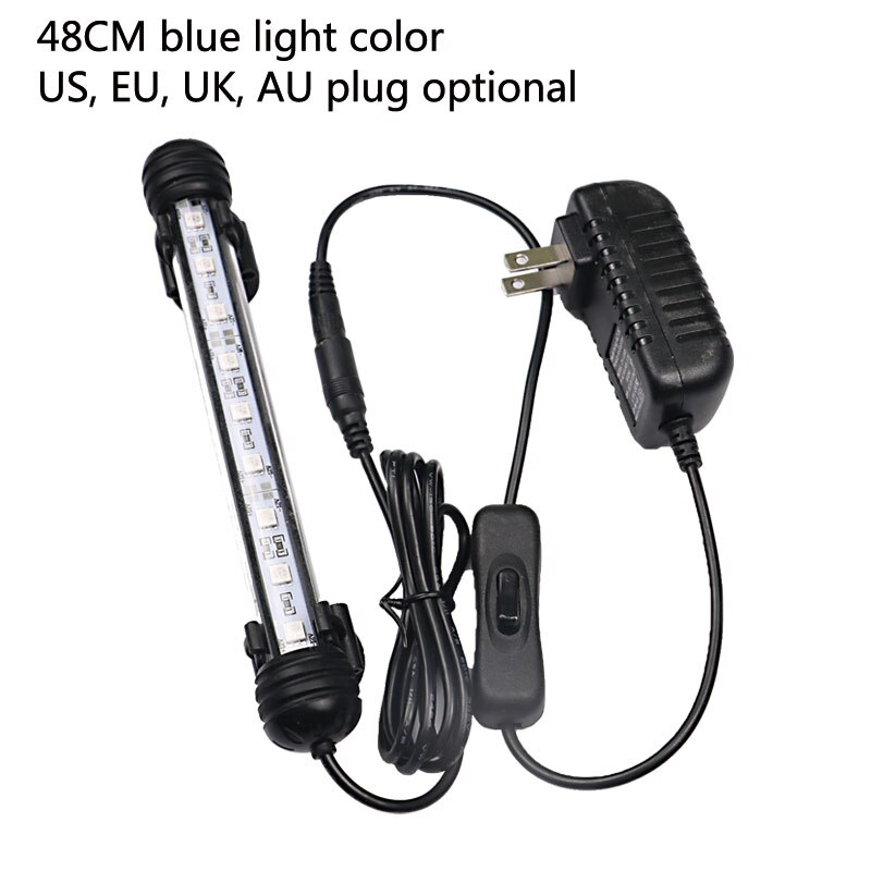 18/28/38/48CM Waterproof LED Aquarium Lighting Fish Tank Light Bar Blue/White Submersible Underwater Lamp light Aquatic Decor: Blue 48cm