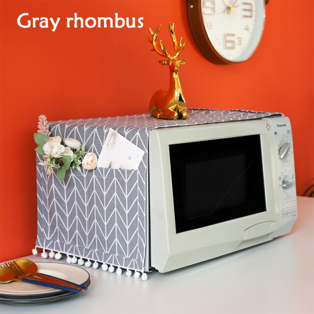 Cotton Linen Fabric Dust Cover Microwave Oven Box Pastoral Style Towel: Gray rhombus
