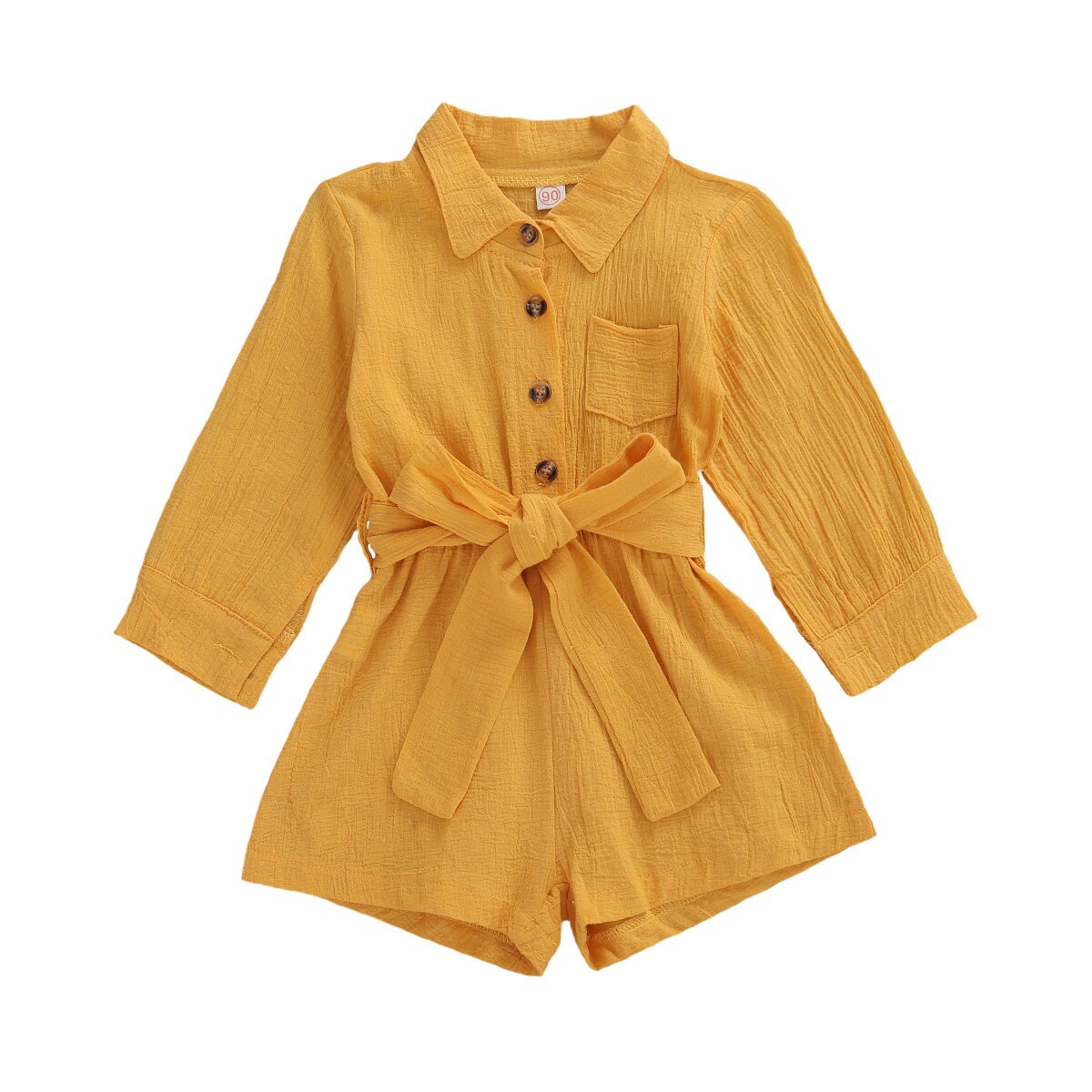 Herfst Peuter Kid Meisje Kleding Lange Mouw Romper Een Stuk Revers Hals Knoppen Tie Taille Shorts Jumpsuit Outfit 2-6Y: D / 4T