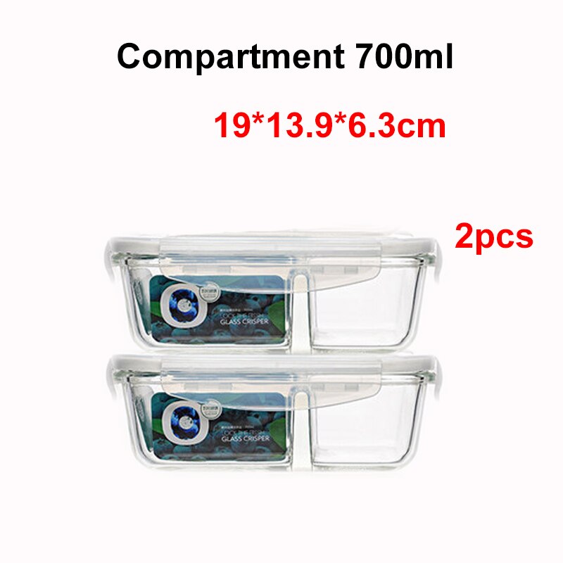 Food Glass Meal Prep Containers 2 Compartment leakproof borosilicate Lunch box Bento Box with lids Freezer Microwave oven: 700ML 2PC