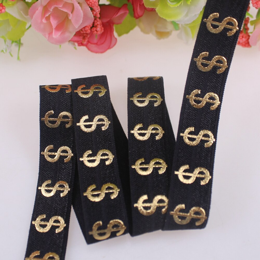 3 farben Gold folie Dollar Gedruckt Feind elastische 5/8 &quot;falten über elastische 50 Meter Profi los: 030 Schwarz