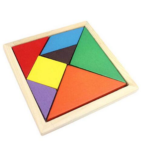 Trä tangram 7 st pussel färgrik kvadrat iq spel hjärnteaser intelligent educatief spelgods för barn