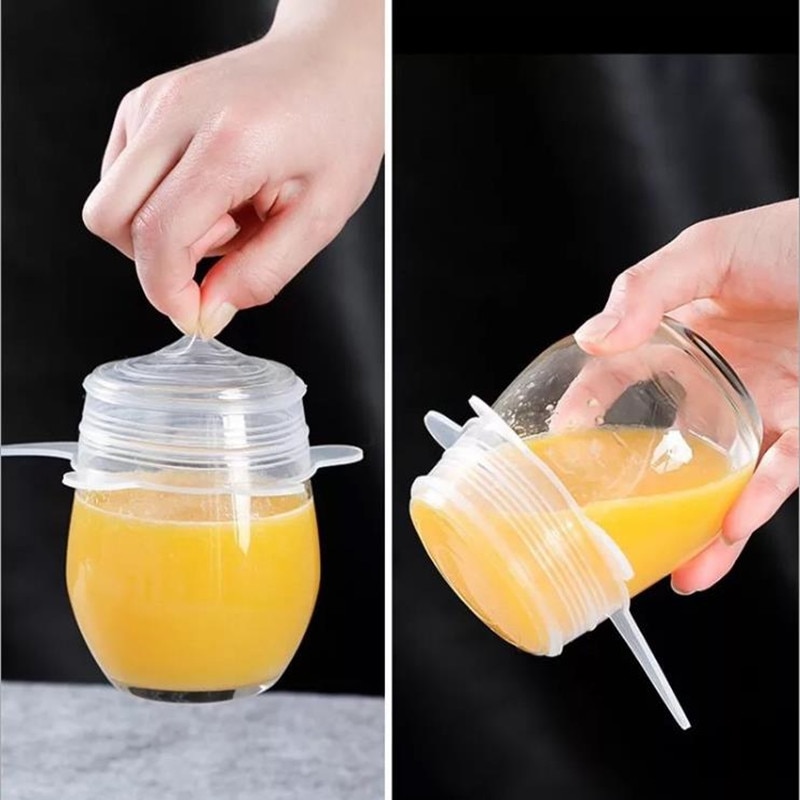 Conjunto de 6 tapas universales de silicona para alimentos, tapas de silicona para utensilios de cocina, olla, tapas para cocina elásticas reutilizables, accesorios