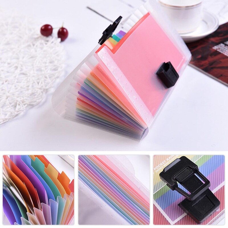 High Capacity Plastic A6 File Folder Colorful Rainbow A6 File Folder 13 Pockets Paper Document Organ Bag Office School File Bag