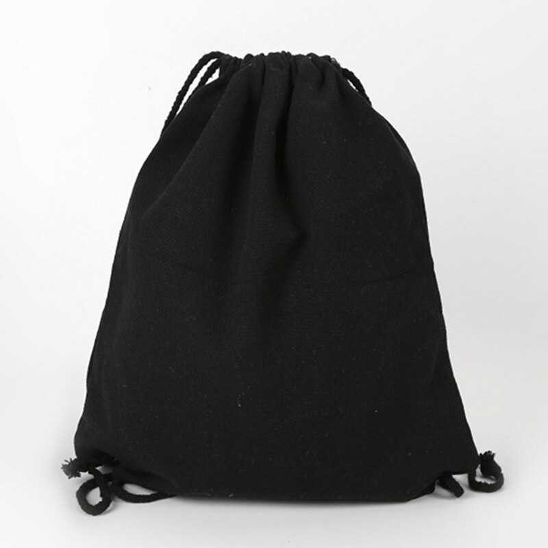 Canvas Tas Schouders Trekkoord Bundel Zakken Winkelen Student Rugzak Tas Katoenen Zakje: Black