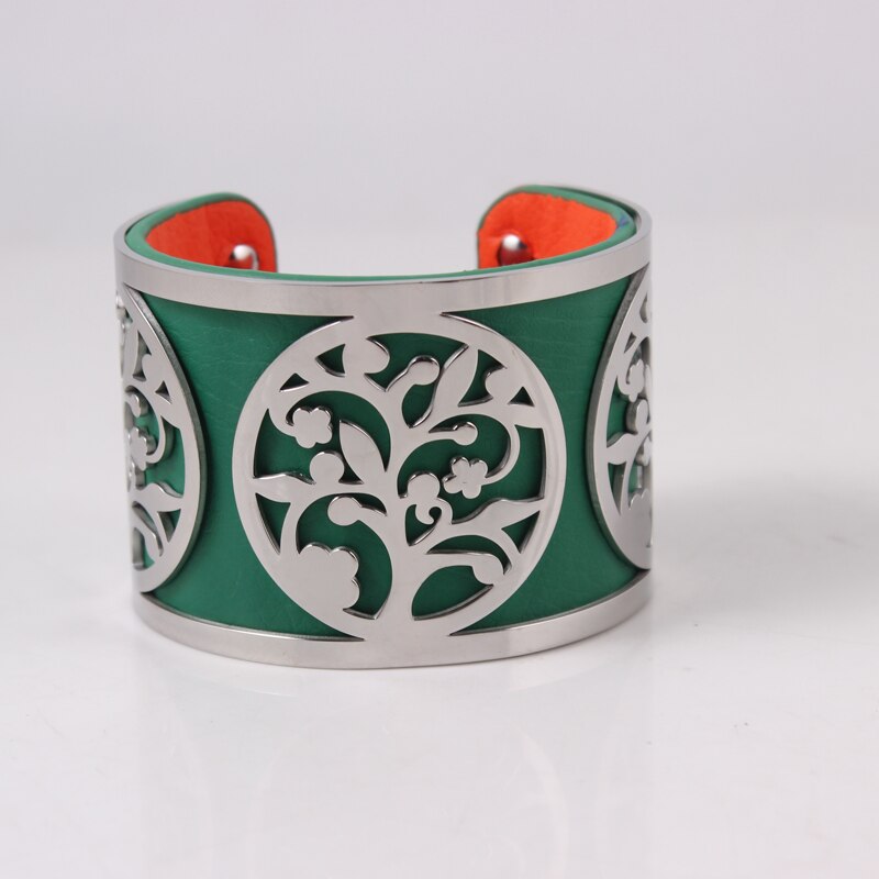 Árvore da vida pulseira de aço inoxidável ajustável georgette bangles intercambiáveis pulseira de couro para presente de jóias femininas: 5cm wide green