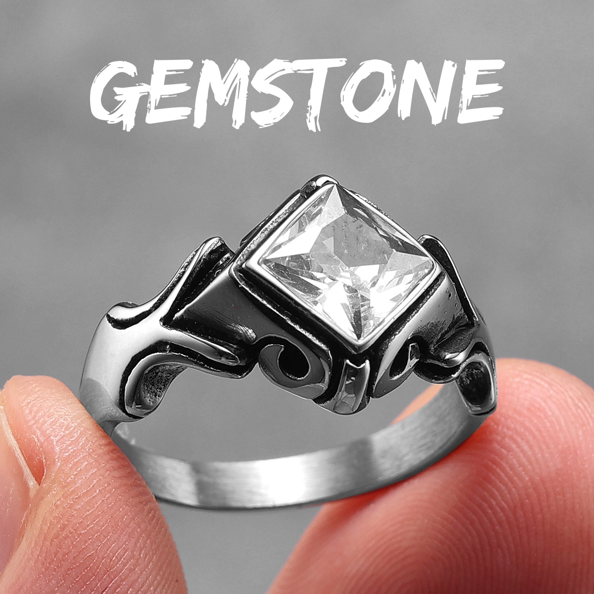 Bagues en acier inoxydable avec pierres précieuses multi-documents pour hommes et femmes, bijoux uniques, luxe, punk, accessoires, , ,: 8 / WHITE