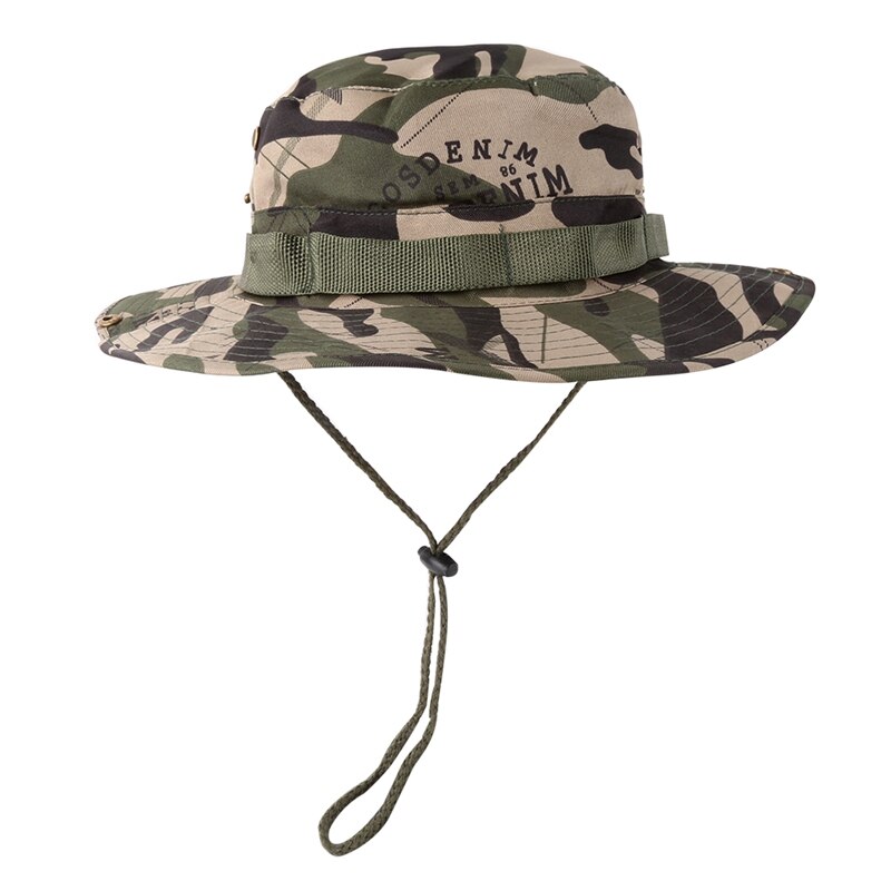 Camouflage Hoed Mannen Vrouwen Camouflage Emmer Hoed Met String Katoen Blend Visser Zon Cap met Kinband