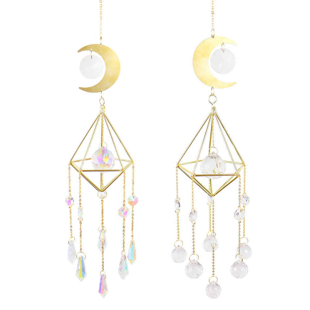 Carillón de viento de cristal con forma de diamante para decoración del hogar, adorno colgante para el sol, con forma de Luna, arcoíris, Prisma, atrapamoscas para jardín y Patio