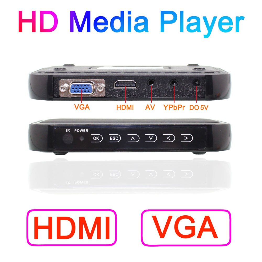 HD601 Mini 3D 1080p Full-HD Ultra Portable Digital Media Player HDMI VGA CVBS SD USB DIVX MKV H.264 RMVB WMV MP3 Flac Ape