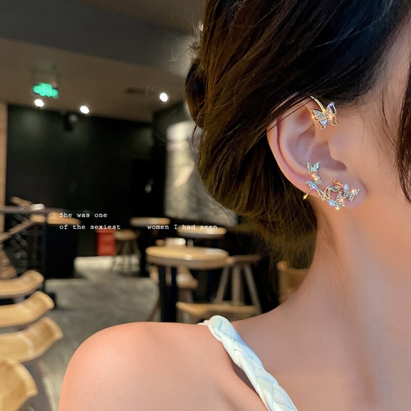 Unieke Rhinestone Vlinder Oorbellen Mini Geen Piercing Oor Clip Voor Vrouwen Meisje 2.32x1.25inch